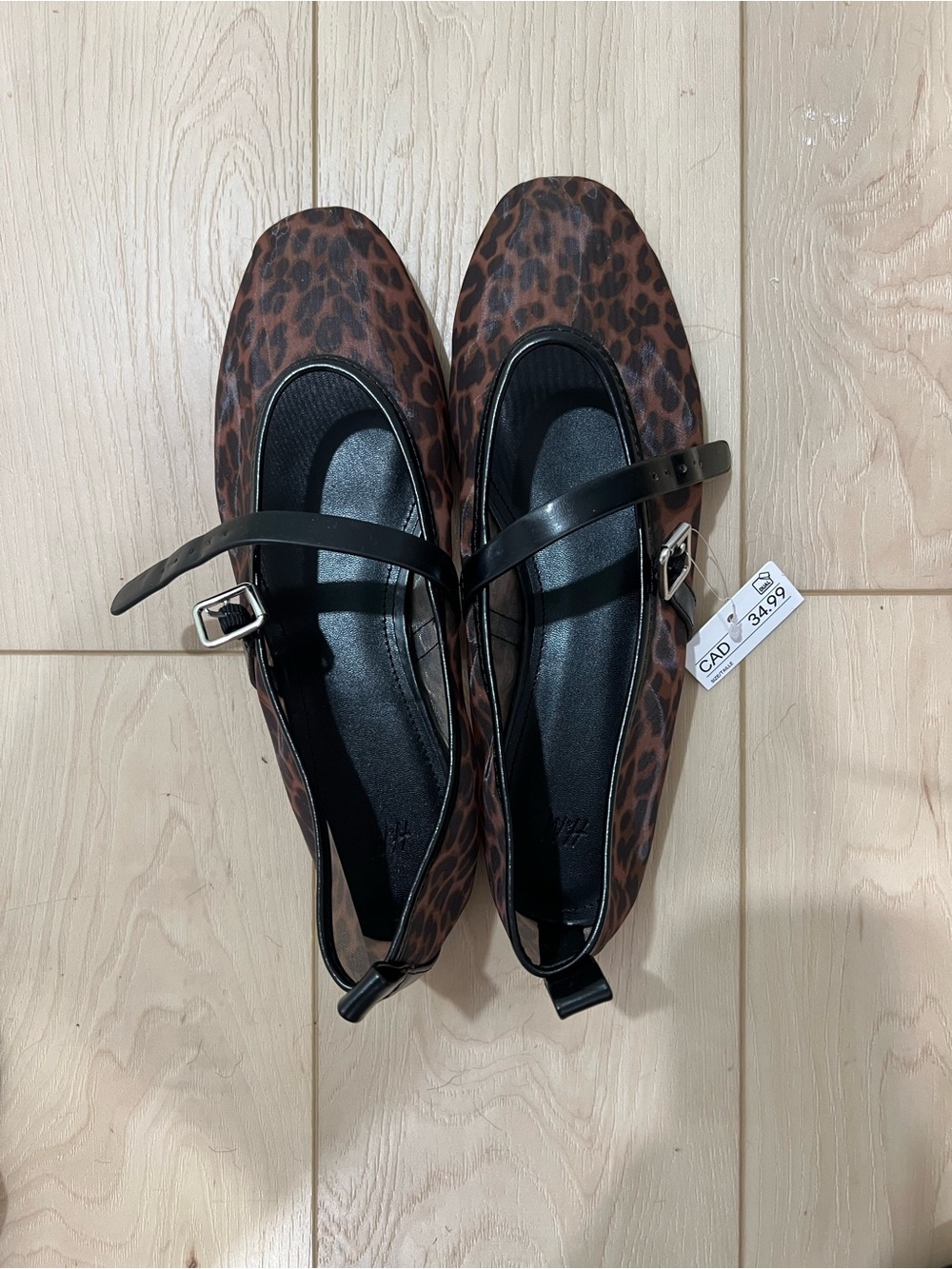 H&M Leopard Print Mary Jane Flats with Black Strap